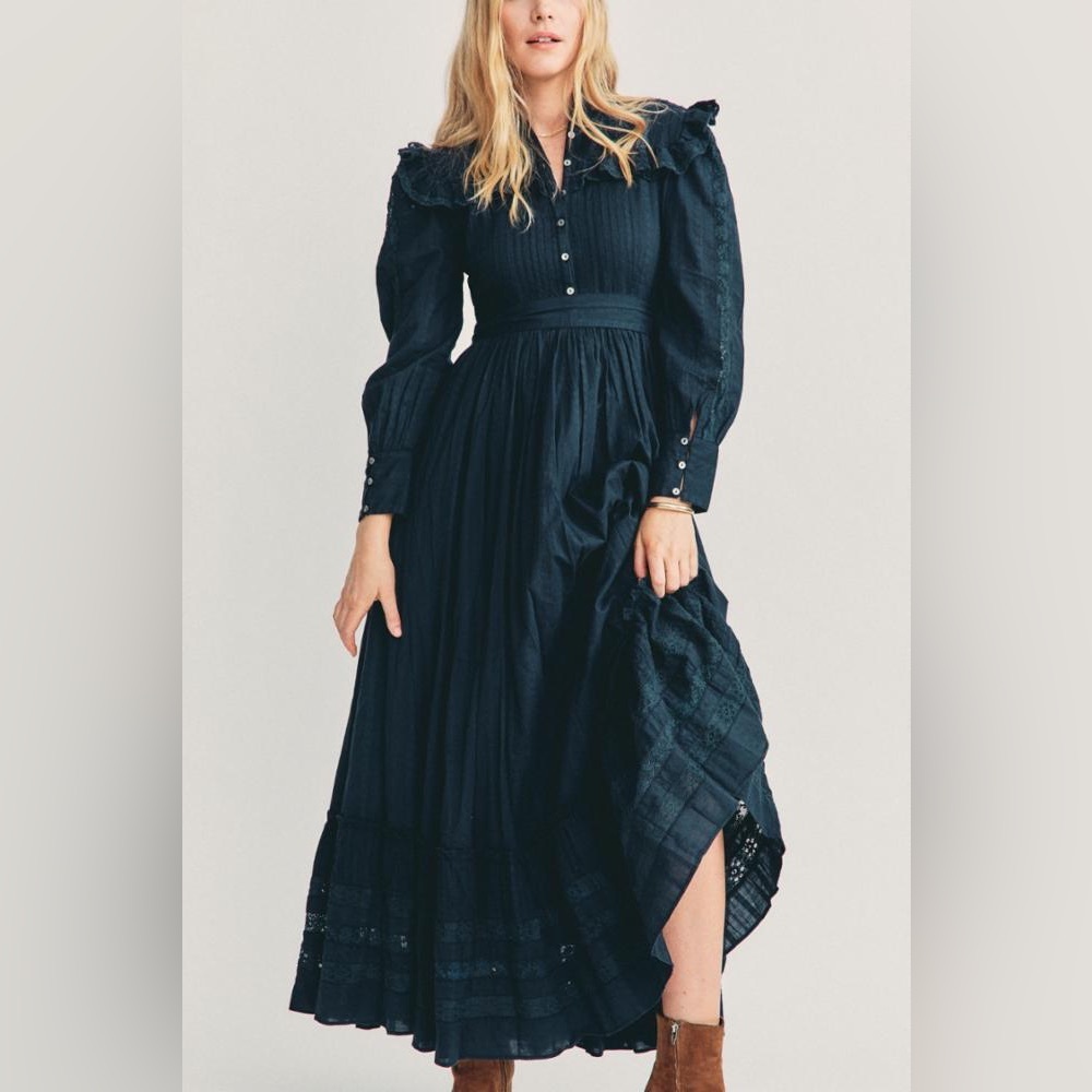 LoveShackFancy Midnight Black Long Sleeve Dress